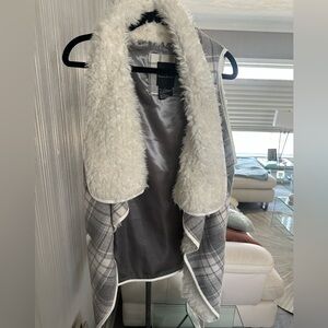 Chic Plaid Vest with Faux Fur trim and Faux Leather piping. L $24